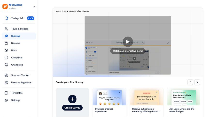 Jimo
			 dashboard sidebar navigation onboarding progress indicator user feedback dashboard overview coming soon tutorial guide sidebar setup on boarding progress changelog guided tour modern ui page example