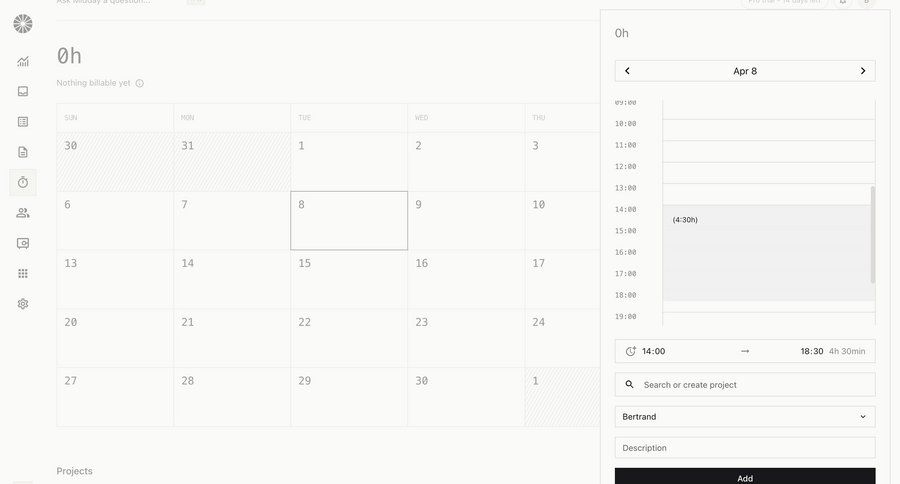 Midday
			 project management form calendar screen date picker time picker time management ui page example