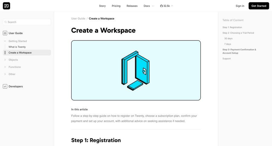 Twenty
				onboarding ui page example