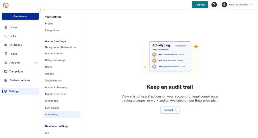 Bitly
			 configuration settings account management bulk upload audit log sidebar enterprise settings avatar upload ui page example