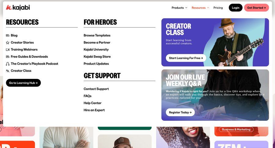 Kajabi
			 homepage home page trainings ui page example
