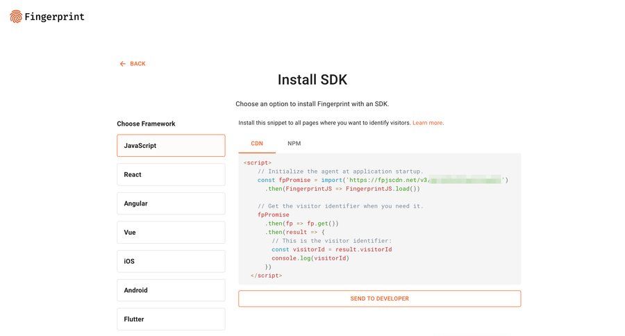 Fingerprint
			 sidebar integration configuration setup code snippet sdk integration ui page example