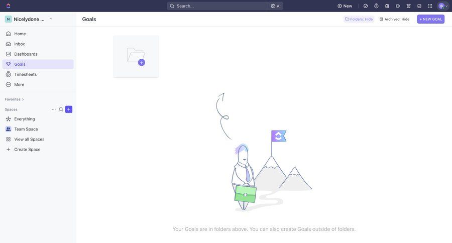 ClickUp
			 task management dashboard sidebar navigation project management onboarding folder management empty state illustration sidebar blank state void blank non-ideal state empty page prompt menu task management dashboard ui page example