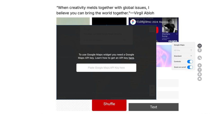 Readymag
			 modal screen configuration settings form design setup maps world map keyboard shortcuts marketing website design ui page example
