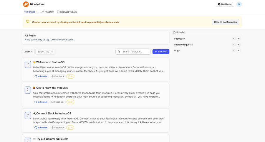 FeatureOS
			 dashboard onboarding content sharing content discovery ui page example