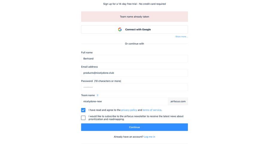 Airfocus
				signup page example
