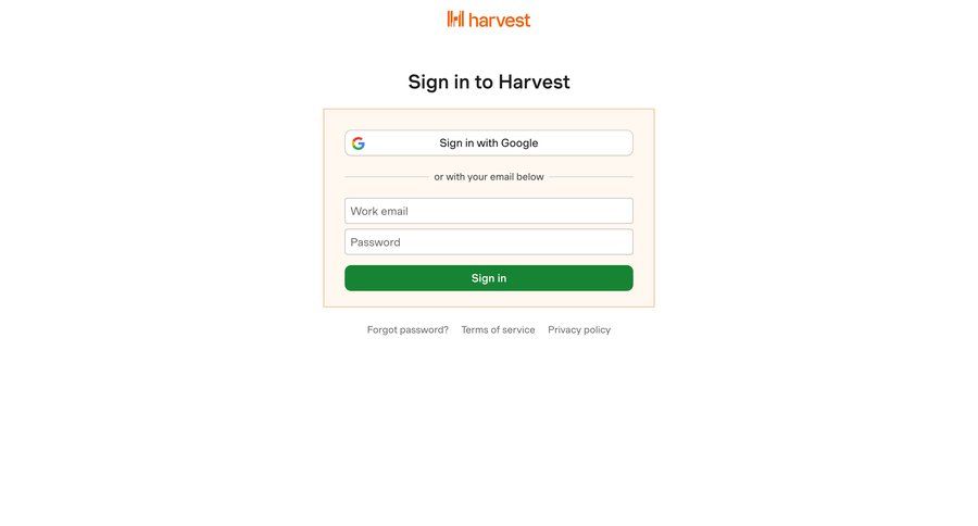 Harvest
				signin page example