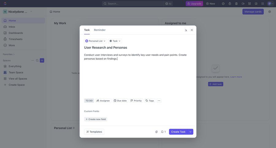 ClickUp
			 task management sidebar navigation project management modal interaction upgrade modal sidebar ui page example
