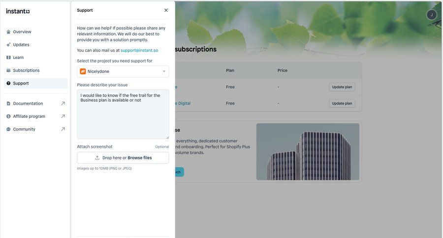 Instant
			 form file upload attachment affiliate program ui page example