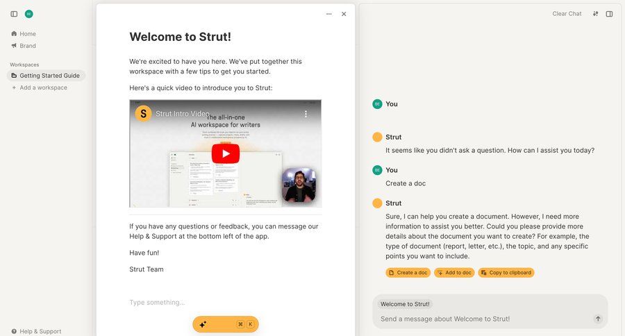Strut
				onboarding page example