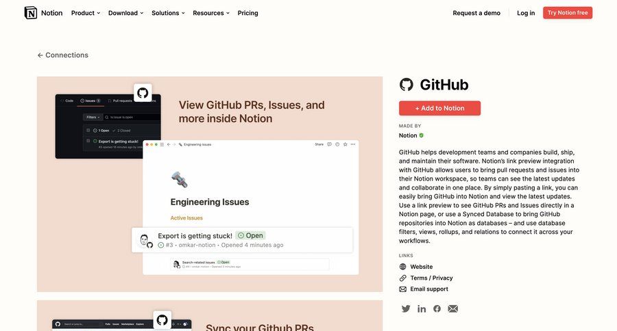 Notion
			 collaboration team collaboration project management issue tracking color palette call to action media gallery integration modern connect service ui page example