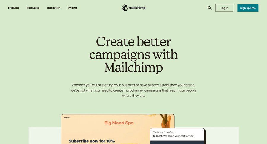 Mailchimp
			 e-commerce automation template library customer engagement audience management modern campaign creation ui page example