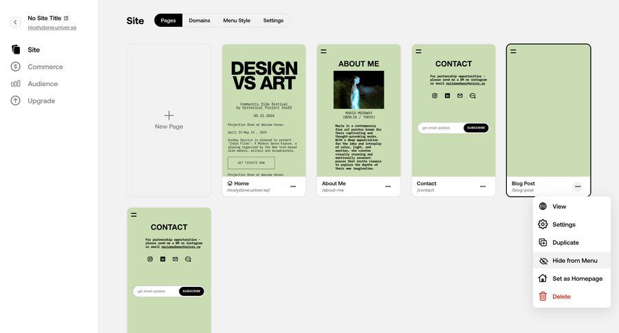 Universe
				settings ui page example