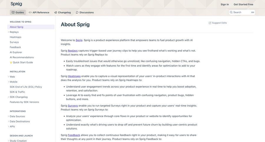 Sprig
			 insight doc documentation changelog docs search suggestions suggestion ui page example