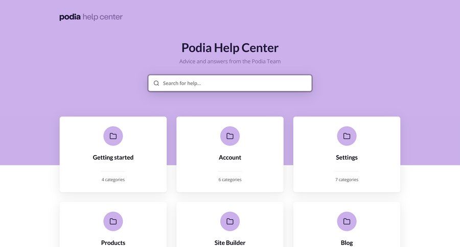 Podia
			 getting started ui page example