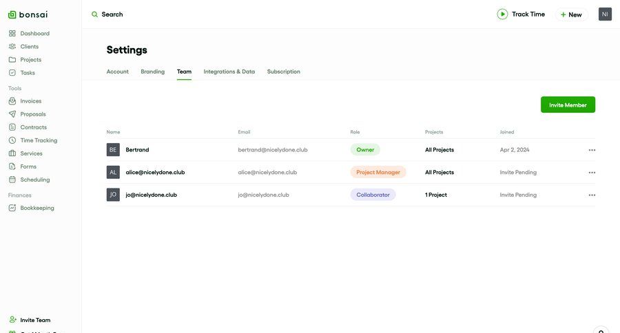 Bonsai
			settings team team settings team management settings team collaboration user management account management table headers sidebar menu table ui page example