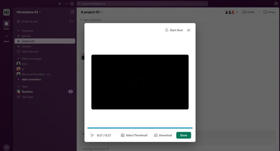 Slack
			 collaboration video player message communication download progress bar controls media player ui page example