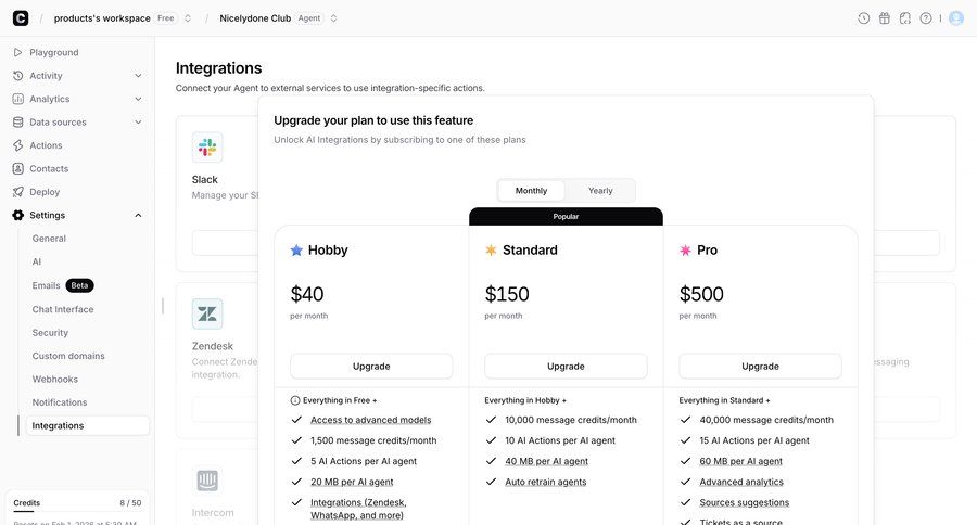 Chatbase
				integrations ui page example