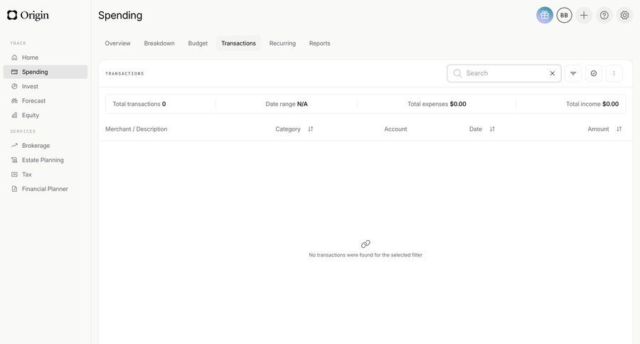 Origin Financial
				empty state ui page example