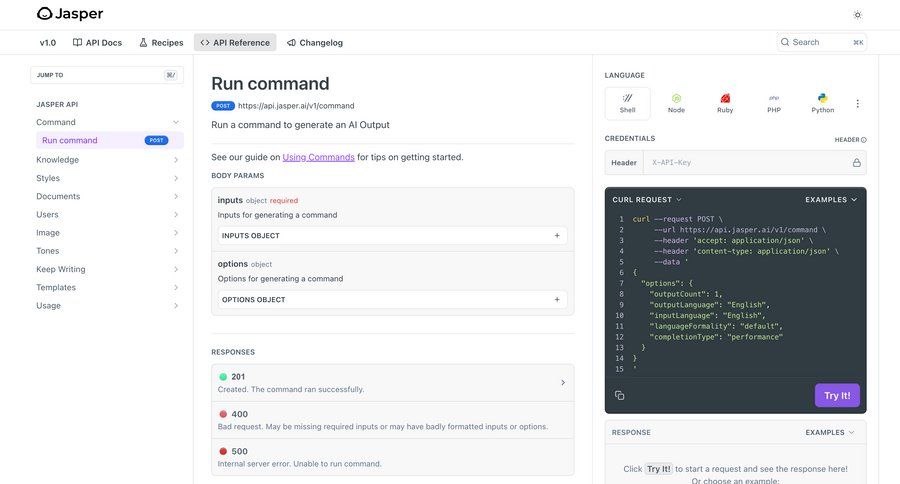 Jasper
				api ui page example