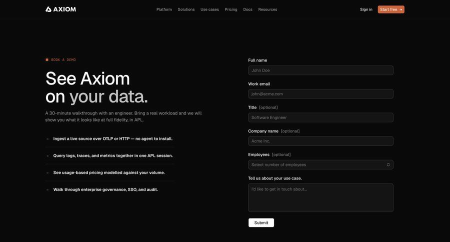 Axiom
				landing page ui page example