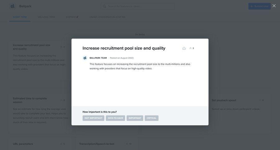 Ballpark
			 modal screen modal interaction feedback collection call transcript features transcript ui page example