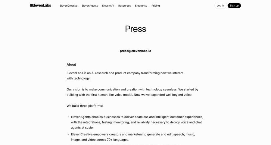 Elevenlabs
				company ui page example