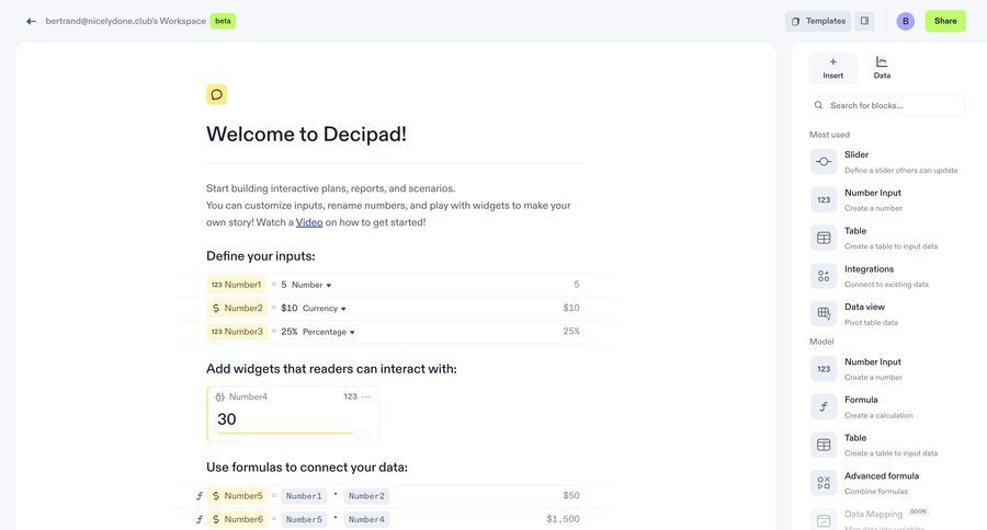 Decipad
			 data management dashboard data analysis create interactive map map view widgets ui page example