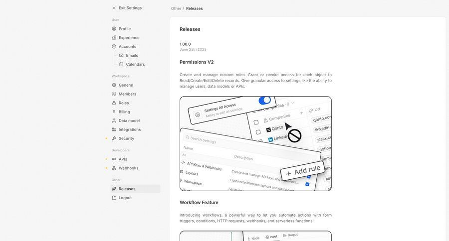 Twenty
			 configuration settings sidebar navigation user settings workspace settings workflow automation full-screen layout permission management navigation sidebar sidebar documentation permissions ui page example