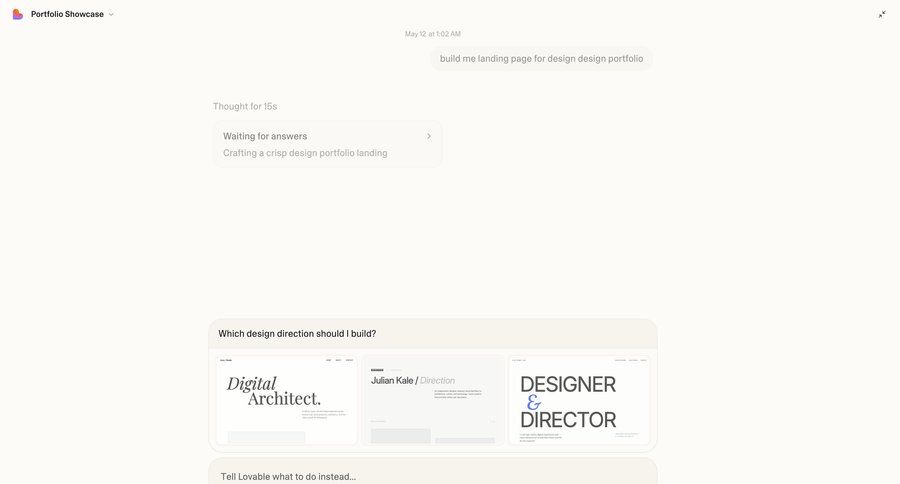 Lovable
			 conversational ui ui page example
