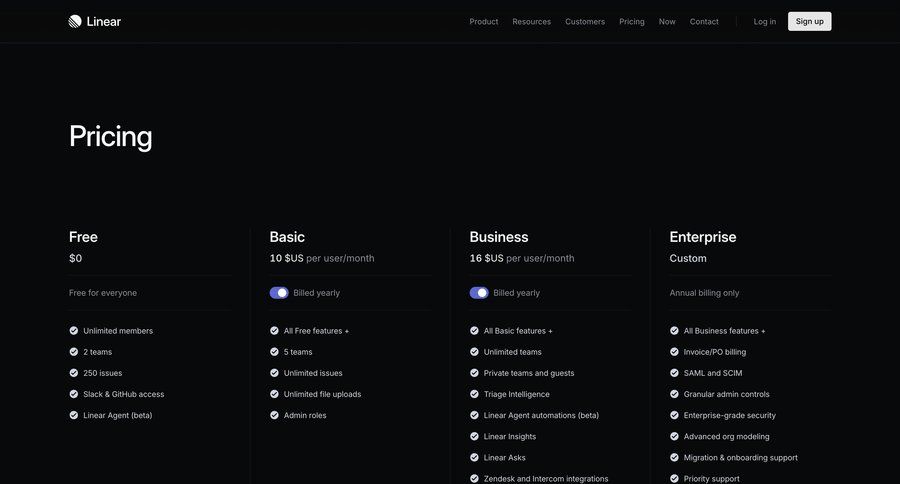 Linear
			 enterprise plan saas pricing ui page example