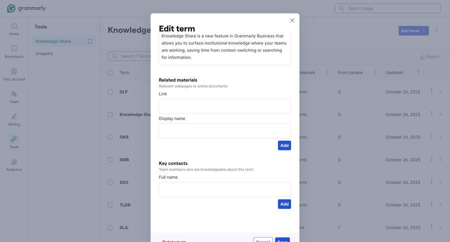 Grammarly
			 knowledge management ui page example