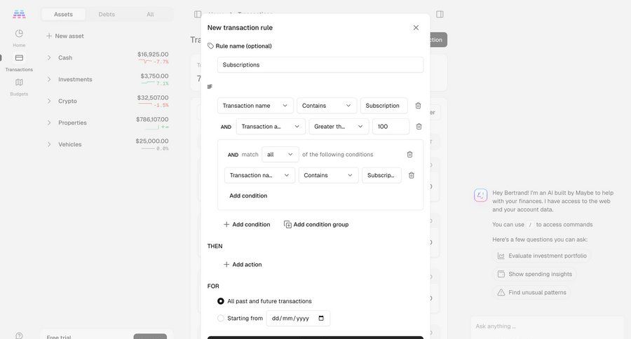 Maybe Finance
			 conditional logic ui page example