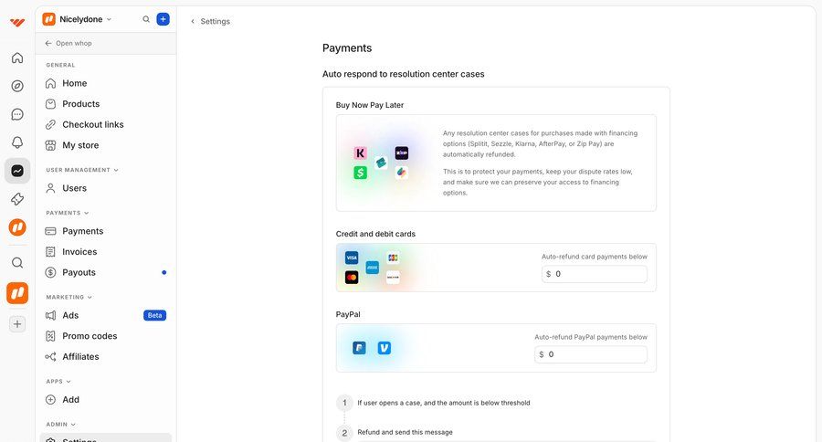 Whop
			 configuration settings e-commerce dashboard user management fintech form layout sidebar setup navigation bar progress modern payment processing ui page example