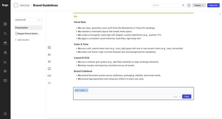 Lingo
			 sidebar navigation full-screen layout navigation menu documentation code snippet ui page example