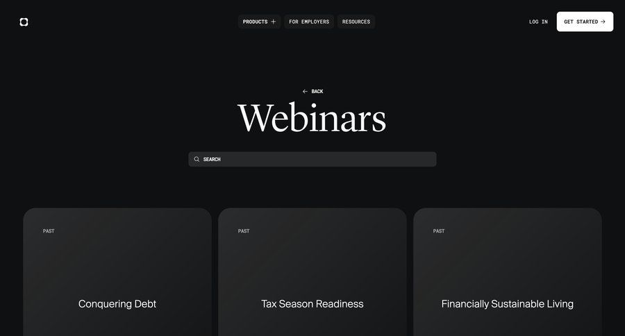 Origin Financial
			list webinars newsletter signup ui page example