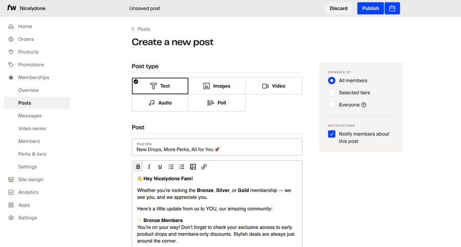 Fourthwall
			 content management e-commerce form sidebar create communication notification settings ui page example