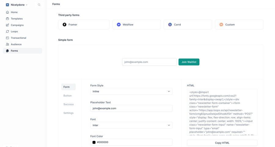 Loops
			 newsletter signup ui page example
