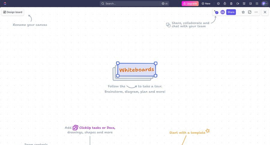ClickUp
			 collaboration real-time collaboration whiteboard tutorial create setup on boarding menu guided tour ui page example