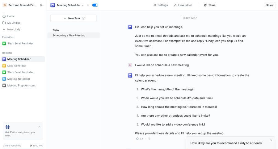 Lindy
			 dashboard sidebar navigation grid onboarding form feedback collection sidebar chat chat interface ui page example