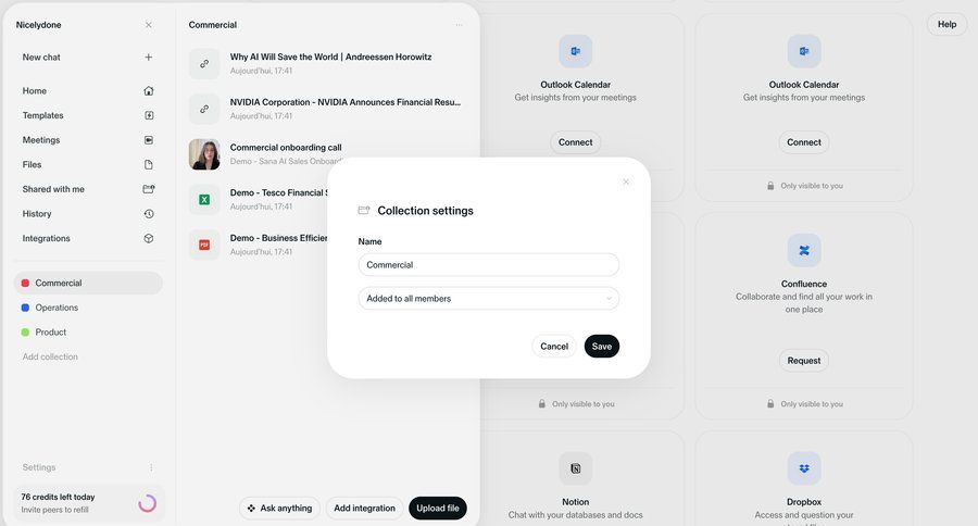Sana
			integrations collection settings modal screen collaboration configuration settings dashboard sidebar navigation grid form integration management file upload modal sidebar upload file integration ui page example