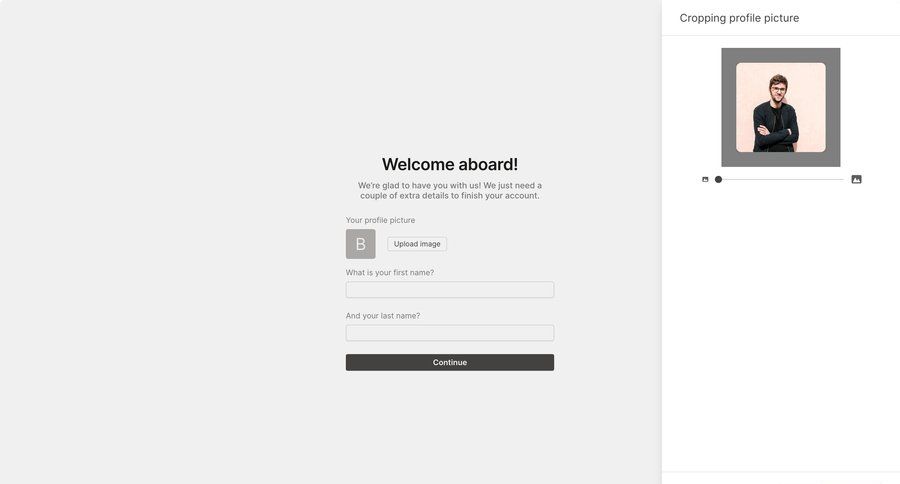 QuestionScout
			 onboarding form account setup account creation file upload user account profile management upload image file upload modal user profile file uploader time selector avatar upload profile creation ui page example