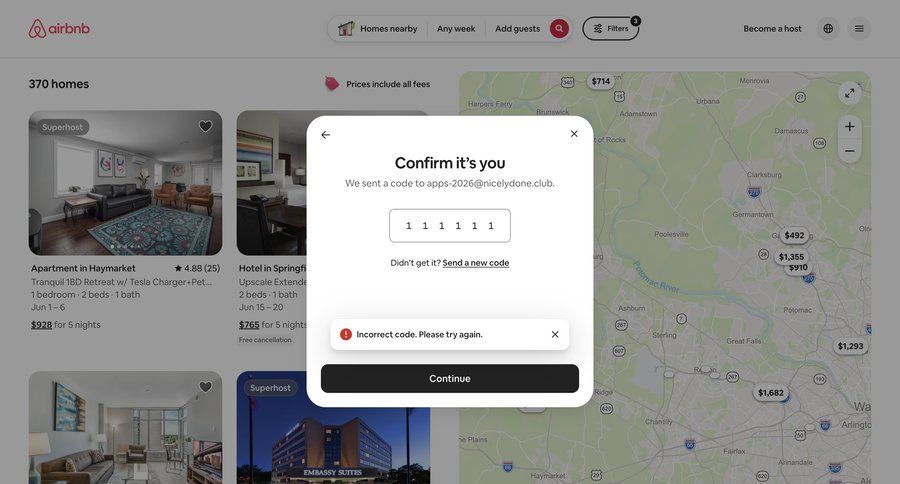Airbnb
			 modal dialog email verification ui page example
