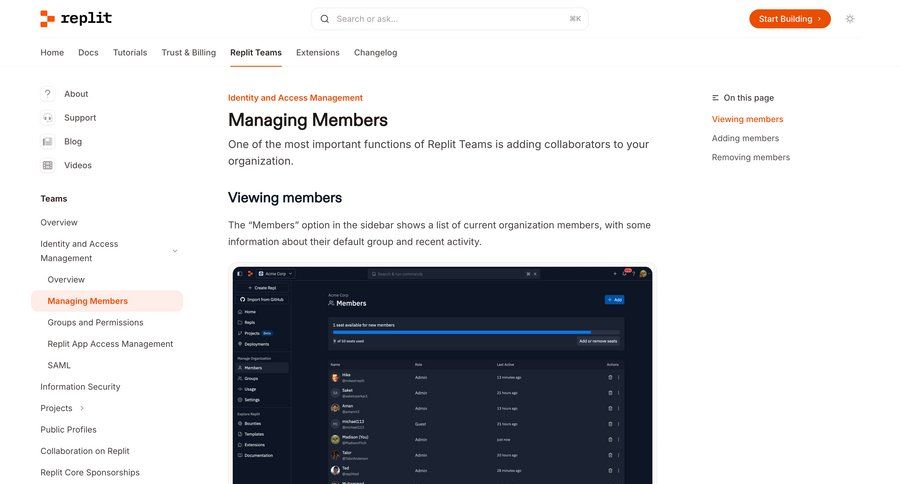 Replit
			 doc documentation docs option menu ui page example