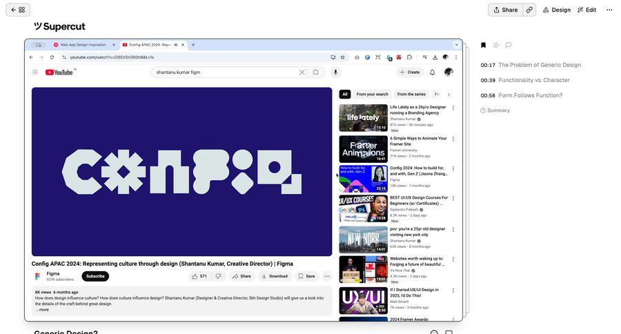 Supercut
			 design right sidebar video player menu download search suggestions suggestion ui page example
