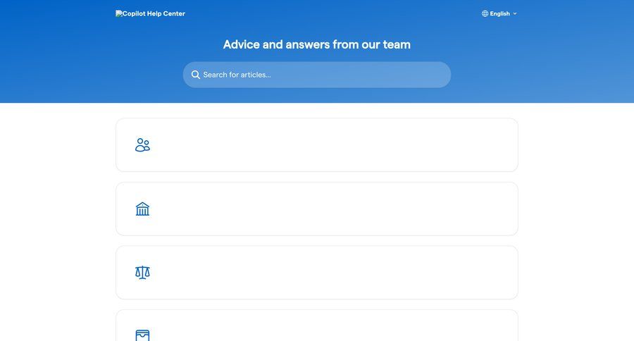 Copilot
			knowledge support / help center customer support knowledge base ui page example