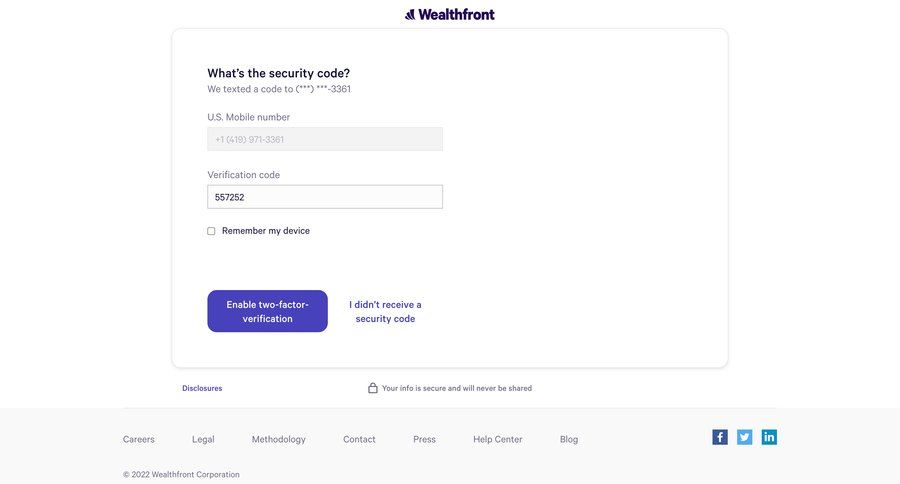 Wealthfront
				signup page example