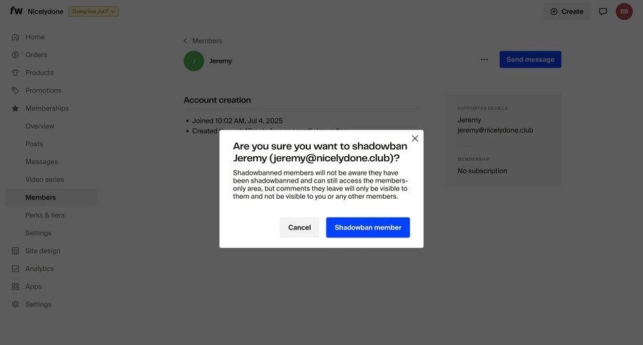 Fourthwall
			modal & popover warning state confirmation team settings e-commerce user management account management confirmation modal dialog cancel action sidebar confirmation message ui page example