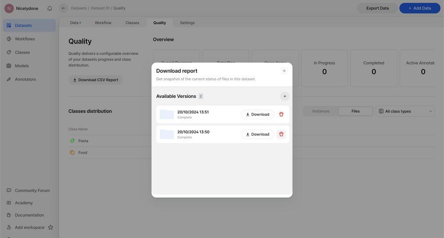 V7
			 modal screen data management artificial intelligence data analysis report details sidebar download progress bar version history download report ui page example