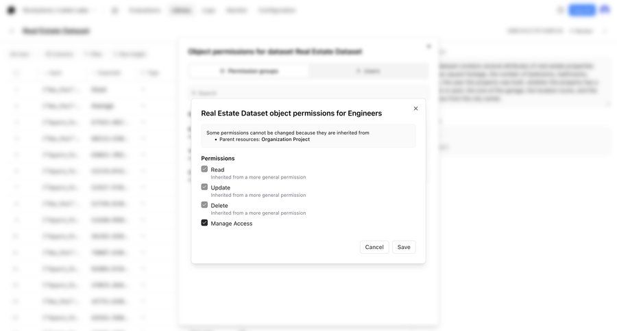 Braintrust
			 data management settings hierarchical content access control permission management save changes radio group collaborators group members permissions cancel changes ui page example